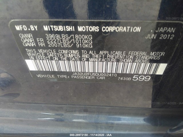 Photo 8 VIN: JA32U2FU5DU002410 - MITSUBISHI LANCER 