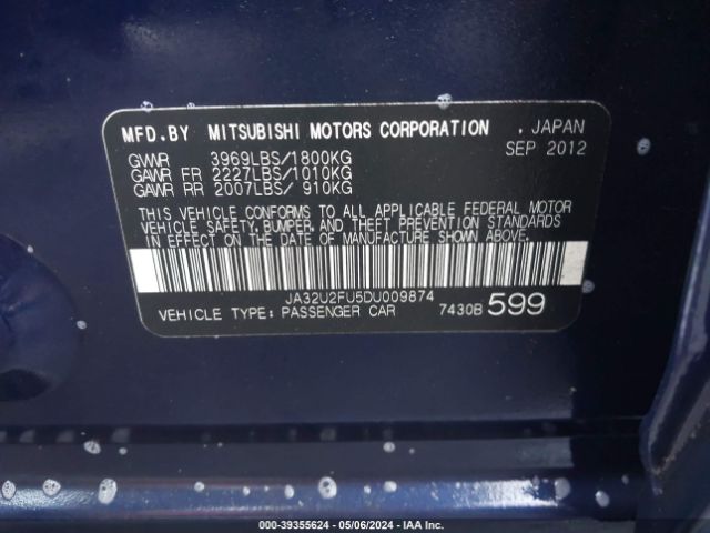 Photo 8 VIN: JA32U2FU5DU009874 - MITSUBISHI LANCER 