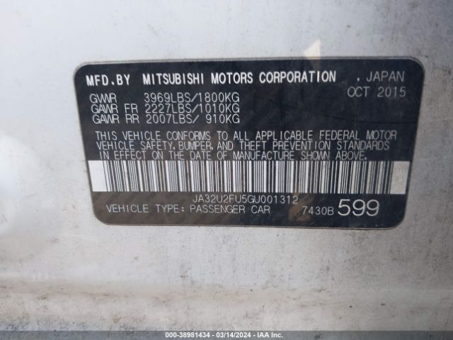 Photo 8 VIN: JA32U2FU5GU001312 - MITSUBISHI LANCER 