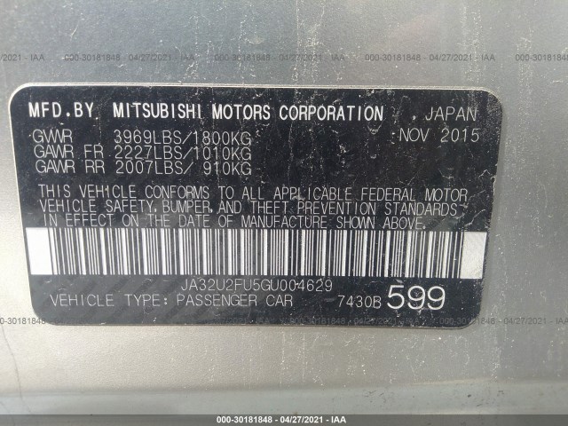 Photo 8 VIN: JA32U2FU5GU004629 - MITSUBISHI LANCER 