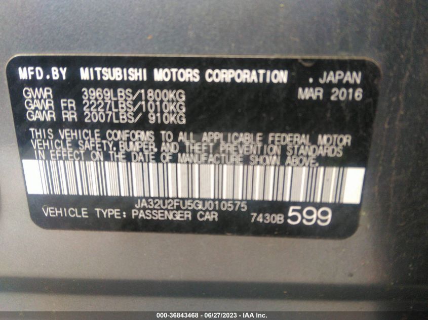 Photo 8 VIN: JA32U2FU5GU010575 - MITSUBISHI LANCER 