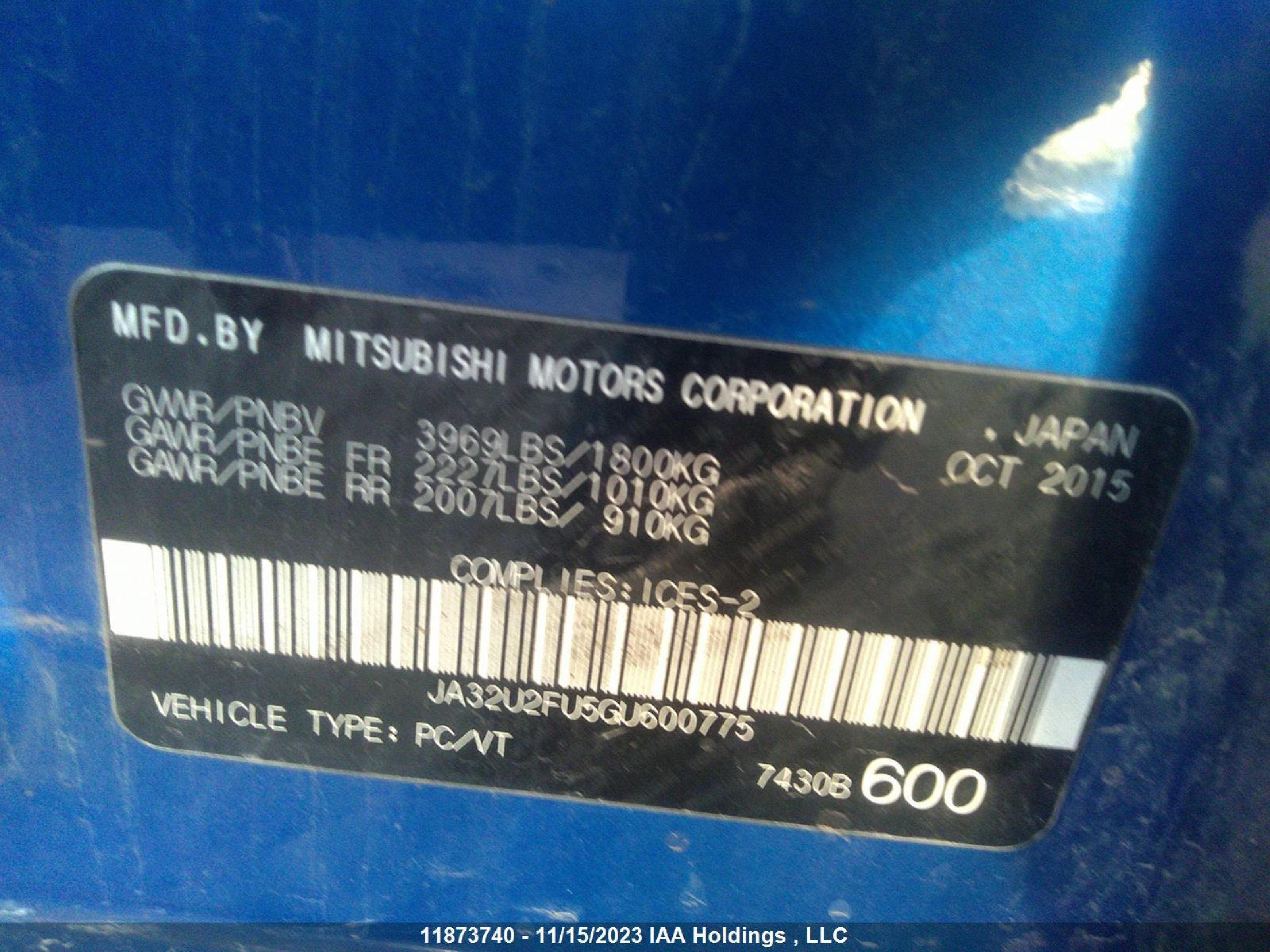 Photo 8 VIN: JA32U2FU5GU600775 - MITSUBISHI LANCER 