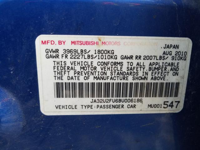 Photo 9 VIN: JA32U2FU6BU006186 - MITSUBISHI LANCER DE 