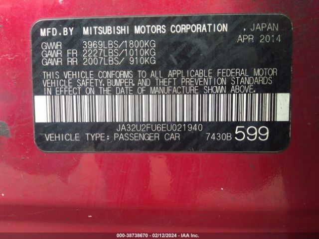 Photo 8 VIN: JA32U2FU6EU021940 - MITSUBISHI LANCER 