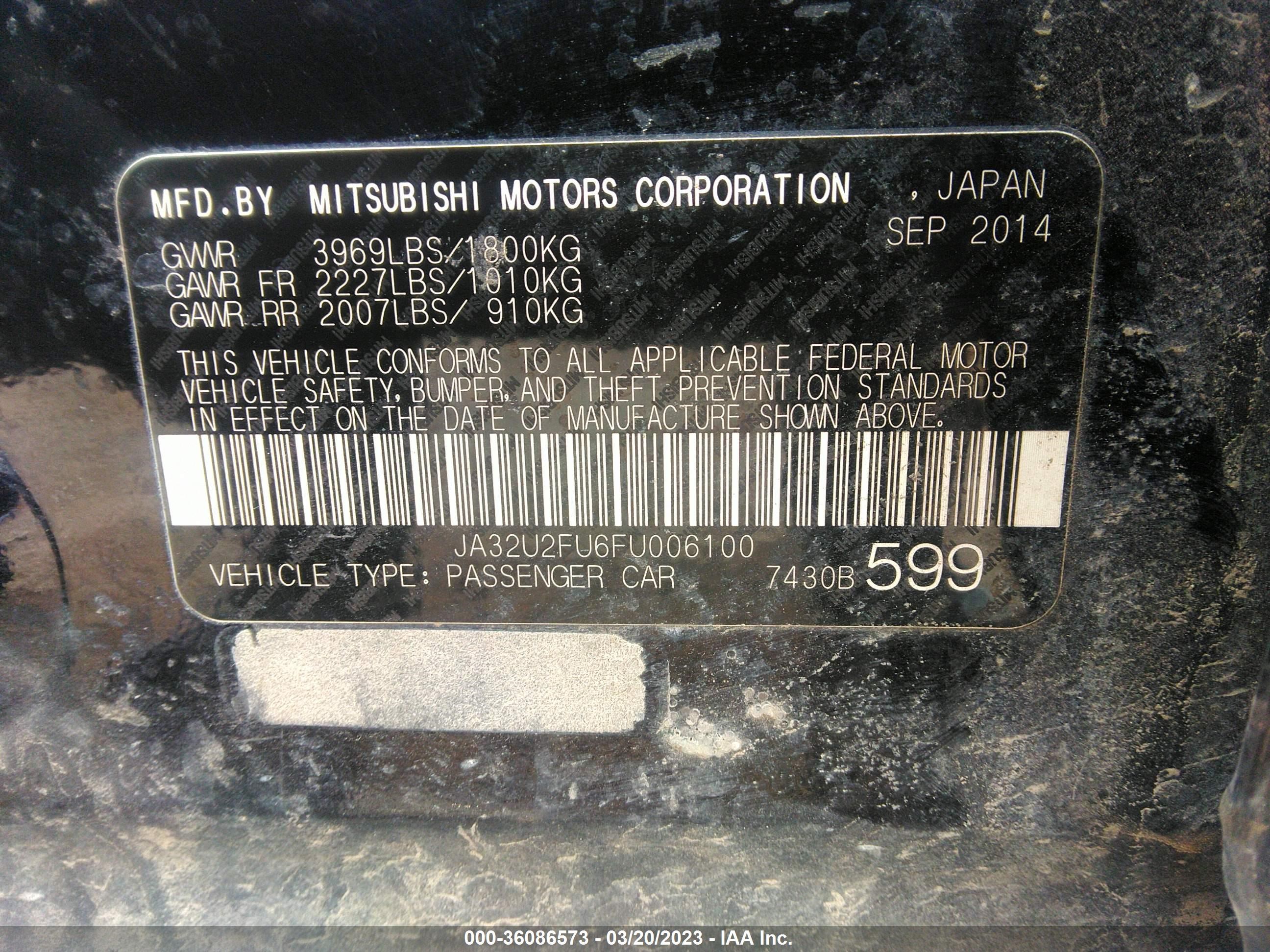 Photo 8 VIN: JA32U2FU6FU006100 - MITSUBISHI LANCER 