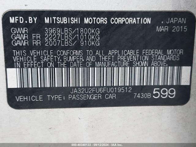 Photo 8 VIN: JA32U2FU6FU019512 - MITSUBISHI LANCER 