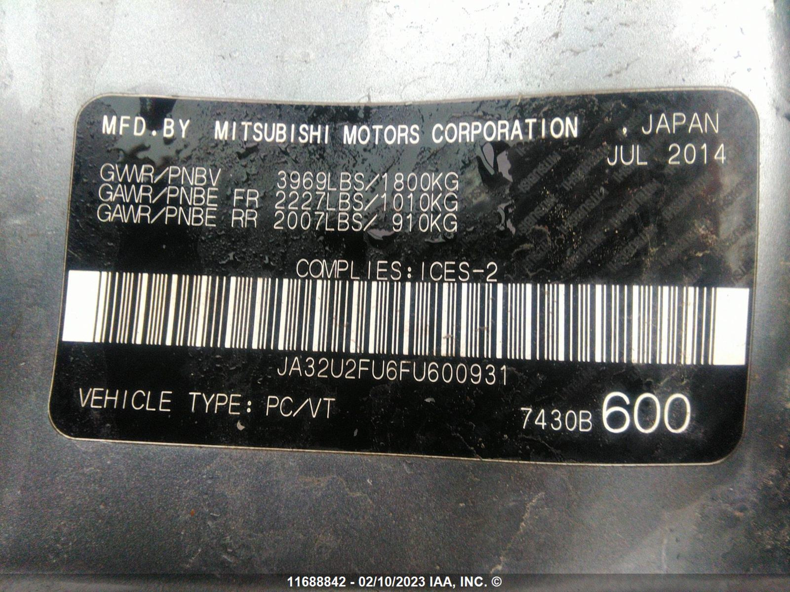 Photo 8 VIN: JA32U2FU6FU600931 - MITSUBISHI LANCER 