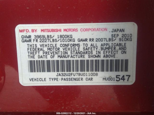 Photo 8 VIN: JA32U2FU7BU011008 - MITSUBISHI LANCER 