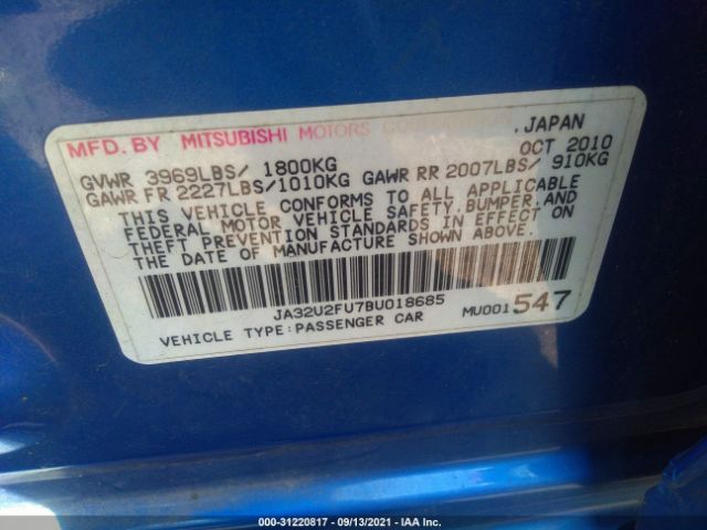 Photo 8 VIN: JA32U2FU7BU018685 - MITSUBISHI LANCER 