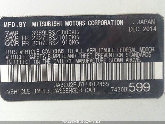 Photo 8 VIN: JA32U2FU7FU012455 - MITSUBISHI LANCER 