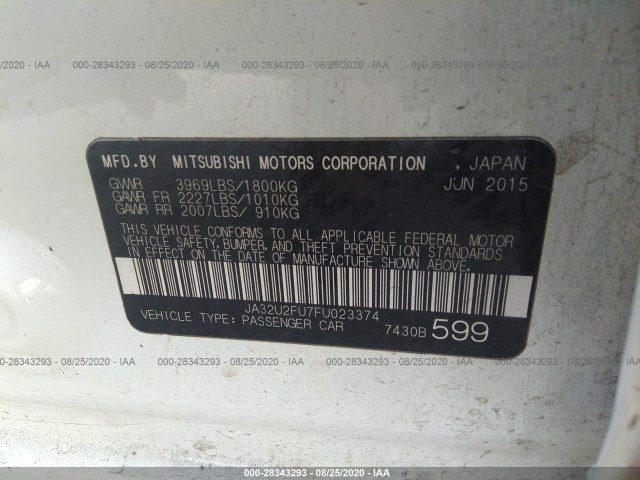 Photo 8 VIN: JA32U2FU7FU023374 - MITSUBISHI LANCER 