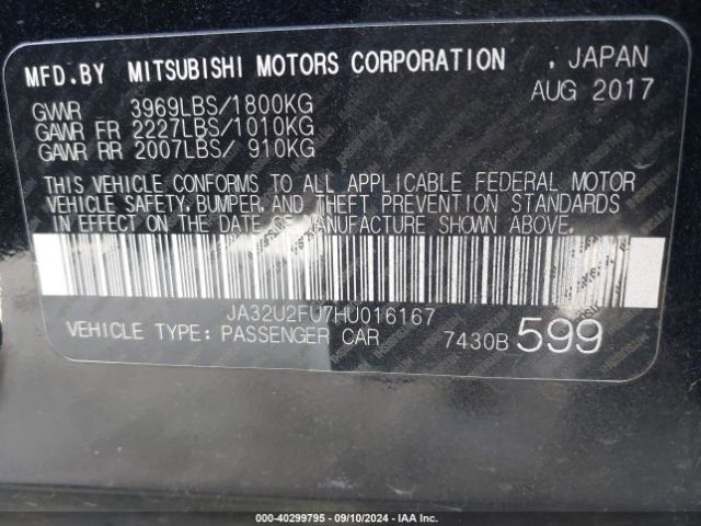 Photo 8 VIN: JA32U2FU7HU016167 - MITSUBISHI LANCER 