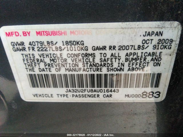 Photo 8 VIN: JA32U2FU8AU016443 - MITSUBISHI LANCER 