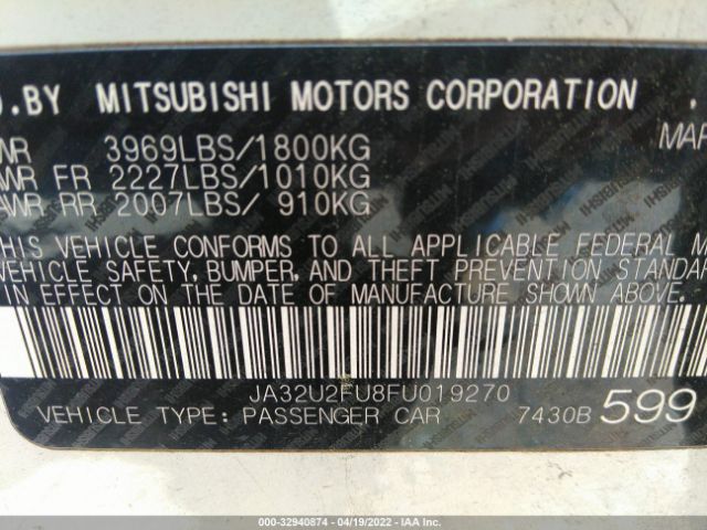 Photo 8 VIN: JA32U2FU8FU019270 - MITSUBISHI LANCER 