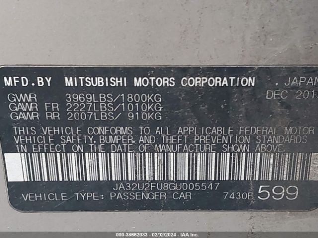 Photo 8 VIN: JA32U2FU8GU005547 - MITSUBISHI LANCER 