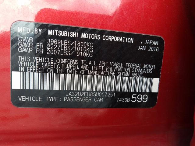 Photo 9 VIN: JA32U2FU8GU007251 - MITSUBISHI LANCER ES 