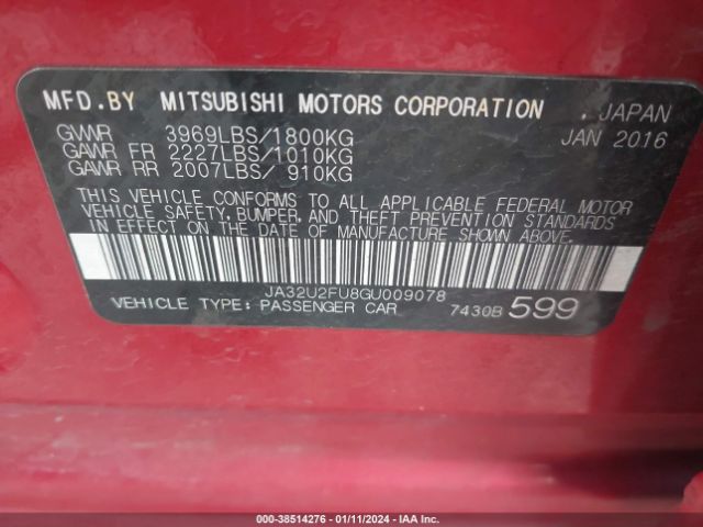 Photo 8 VIN: JA32U2FU8GU009078 - MITSUBISHI LANCER 