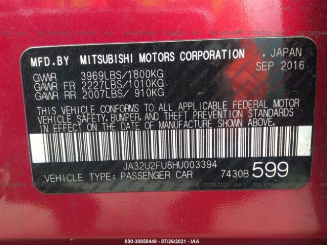 Photo 8 VIN: JA32U2FU8HU003394 - MITSUBISHI LANCER 