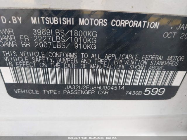 Photo 8 VIN: JA32U2FU8HU004514 - MITSUBISHI LANCER 