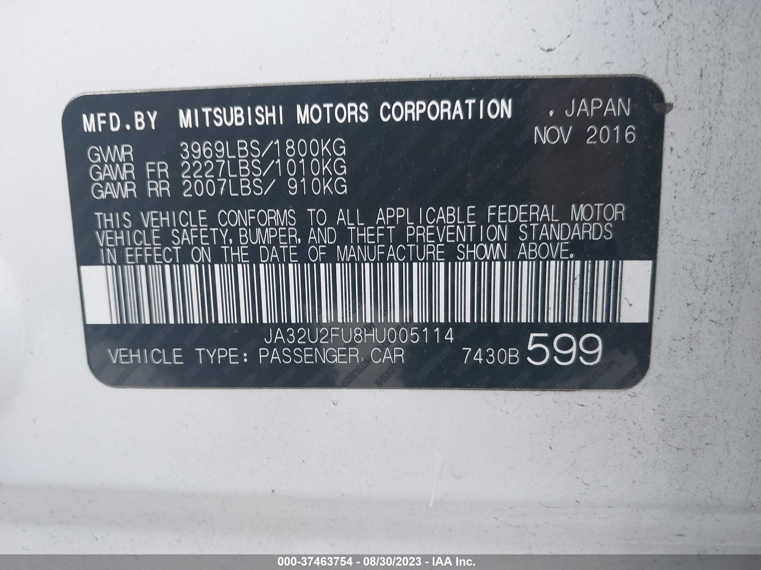 Photo 8 VIN: JA32U2FU8HU005114 - MITSUBISHI LANCER 