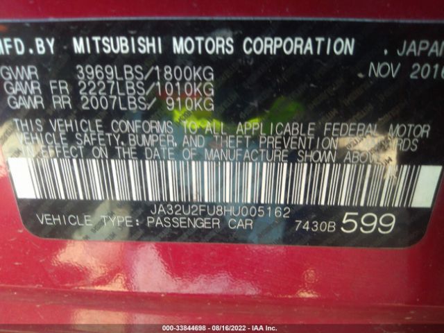 Photo 8 VIN: JA32U2FU8HU005162 - MITSUBISHI LANCER 