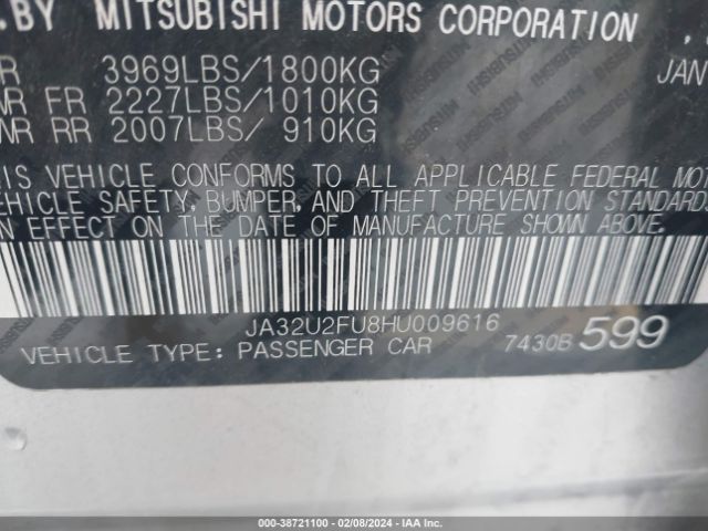 Photo 8 VIN: JA32U2FU8HU009616 - MITSUBISHI LANCER 