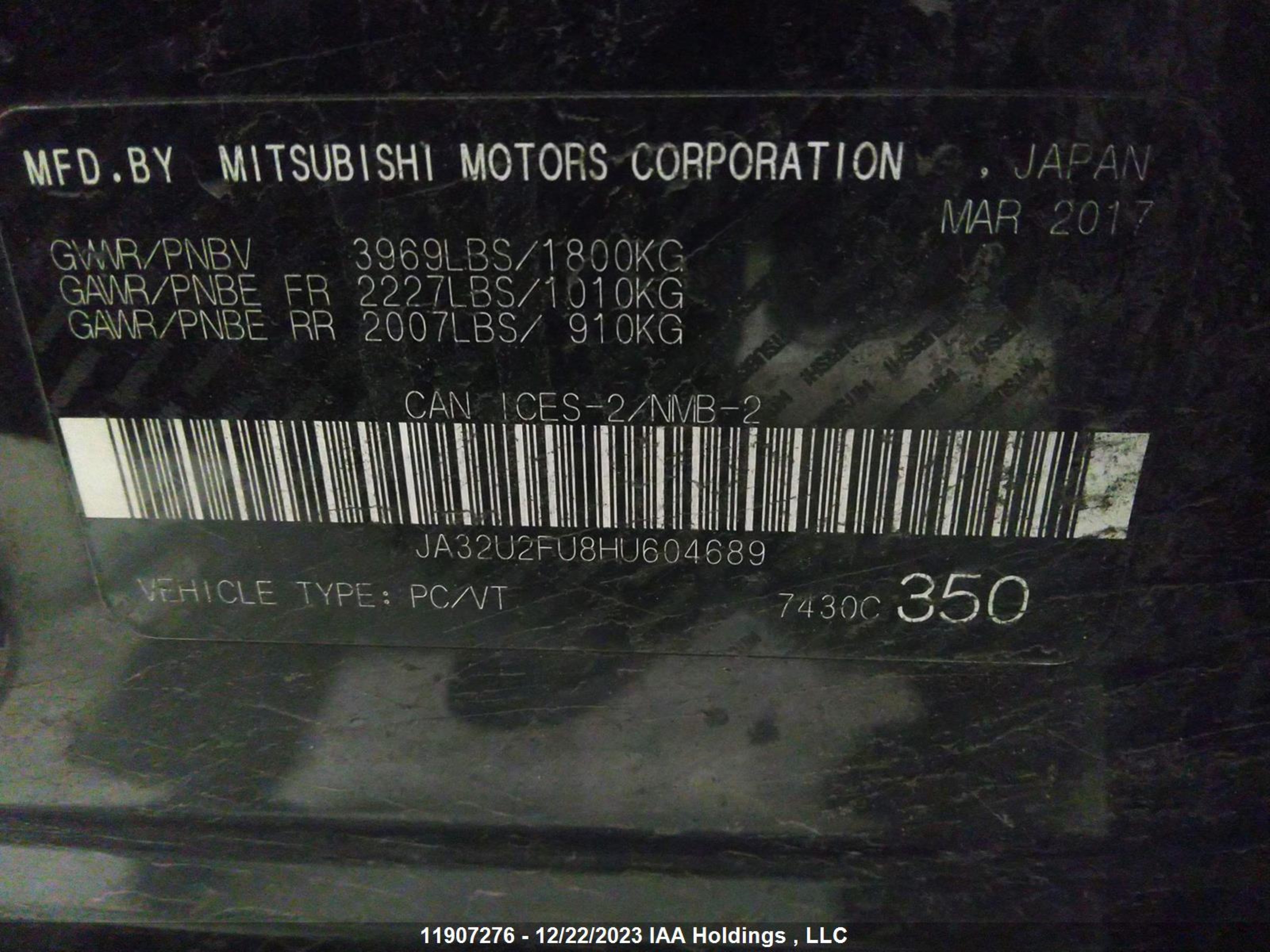 Photo 8 VIN: JA32U2FU8HU604689 - MITSUBISHI LANCER 