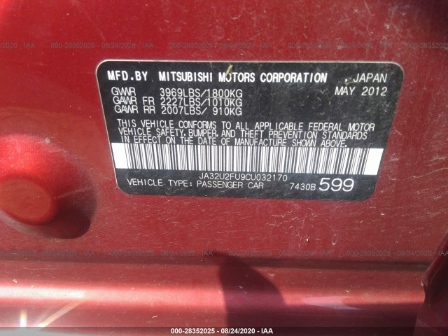 Photo 8 VIN: JA32U2FU9CU032170 - MITSUBISHI LANCER 