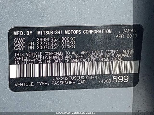 Photo 8 VIN: JA32U2FU9EU001374 - MITSUBISHI LANCER 