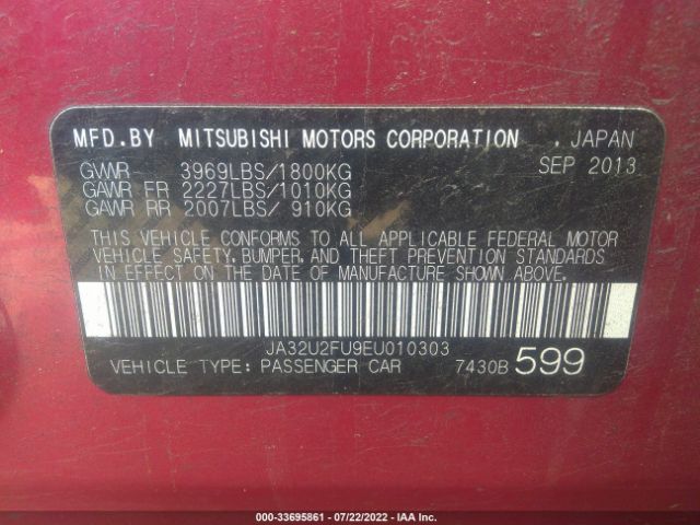 Photo 8 VIN: JA32U2FU9EU010303 - MITSUBISHI LANCER 