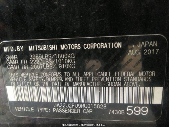 Photo 8 VIN: JA32U2FU9HU015828 - MITSUBISHI LANCER 