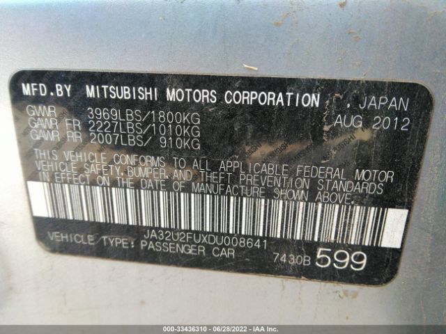 Photo 8 VIN: JA32U2FUXDU008641 - MITSUBISHI LANCER 