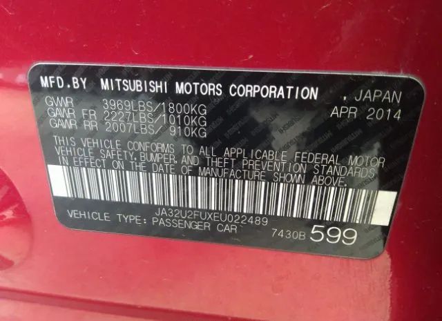 Photo 8 VIN: JA32U2FUXEU022489 - MITSUBISHI LANCER 