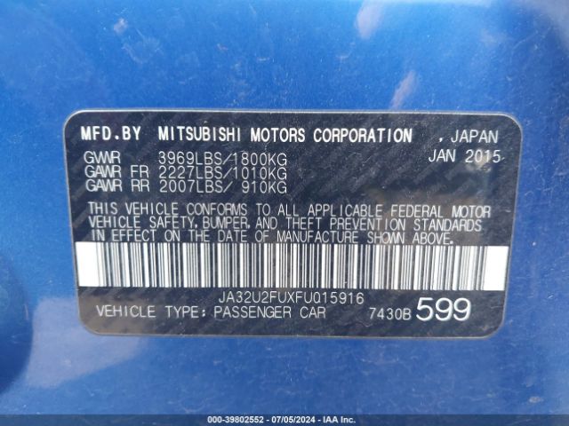 Photo 8 VIN: JA32U2FUXFU015916 - MITSUBISHI LANCER 