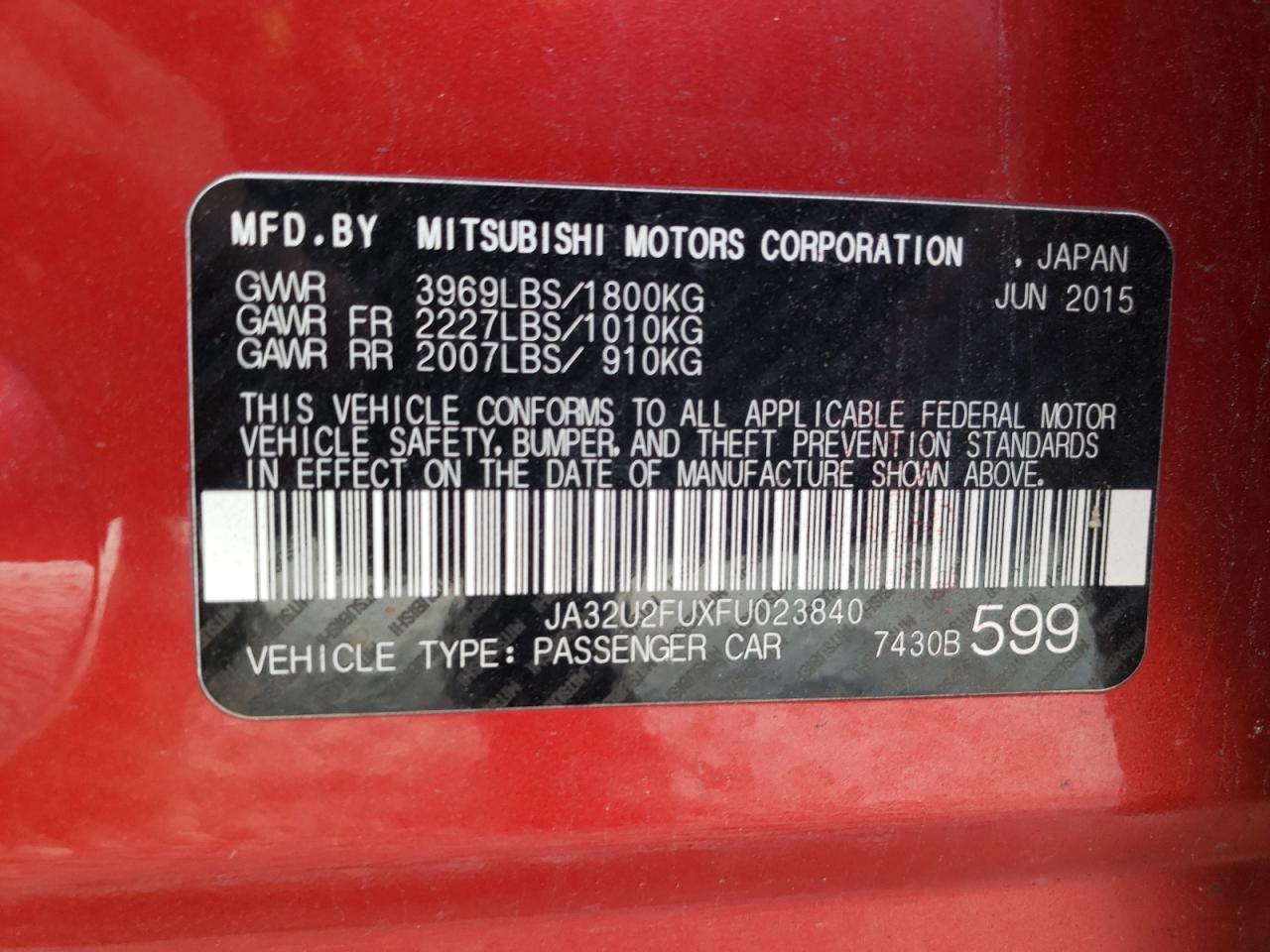 Photo 11 VIN: JA32U2FUXFU023840 - MITSUBISHI LANCER 