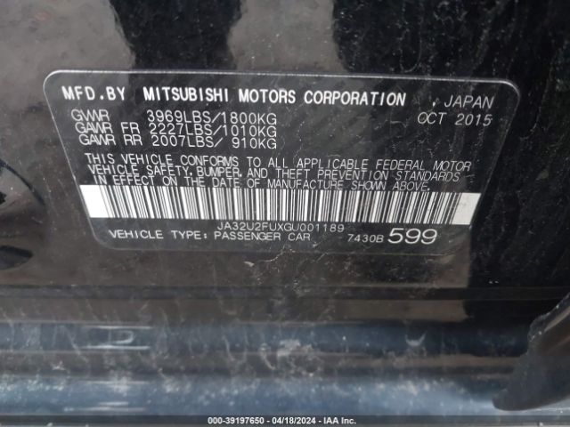 Photo 8 VIN: JA32U2FUXGU001189 - MITSUBISHI LANCER 