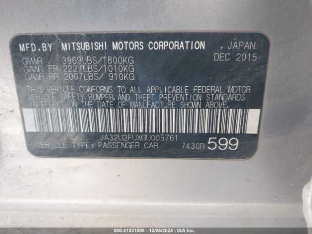 Photo 8 VIN: JA32U2FUXGU005761 - MITSUBISHI LANCER 