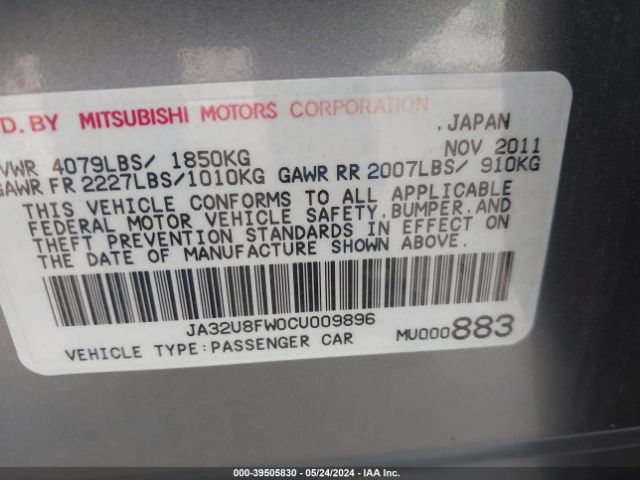 Photo 8 VIN: JA32U8FW0CU009896 - MITSUBISHI LANCER 