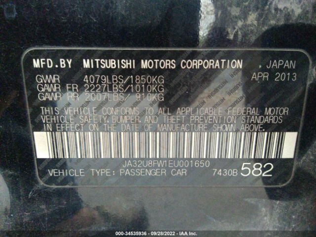 Photo 8 VIN: JA32U8FW1EU001650 - MITSUBISHI LANCER 