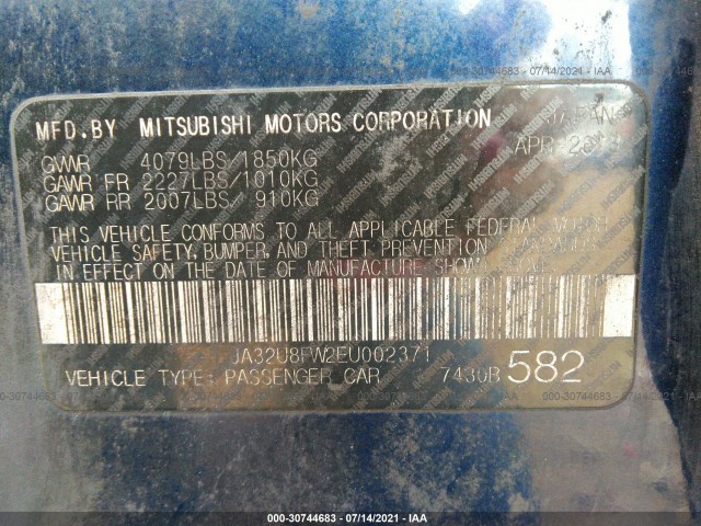 Photo 8 VIN: JA32U8FW2EU002371 - MITSUBISHI LANCER 