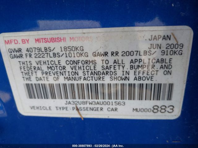 Photo 8 VIN: JA32U8FW3AU001563 - MITSUBISHI LANCER 