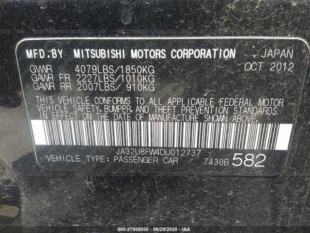 Photo 8 VIN: JA32U8FW4DU012737 - MITSUBISHI LANCER 