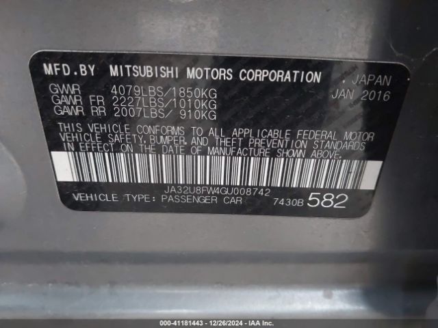 Photo 8 VIN: JA32U8FW4GU008742 - MITSUBISHI LANCER 