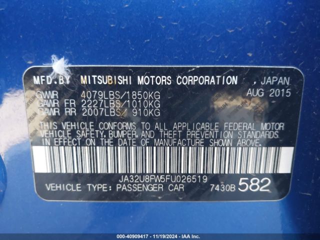 Photo 8 VIN: JA32U8FW5FU026519 - MITSUBISHI LANCER 