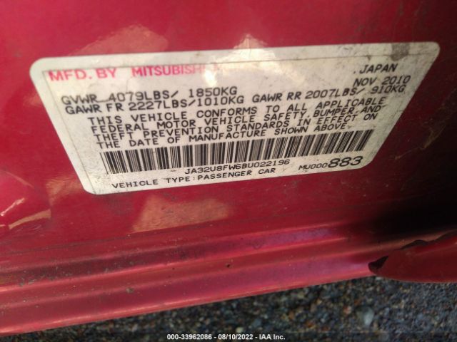 Photo 8 VIN: JA32U8FW6BU022196 - MITSUBISHI LANCER 