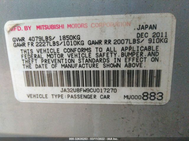 Photo 8 VIN: JA32U8FW9CU017270 - MITSUBISHI LANCER 