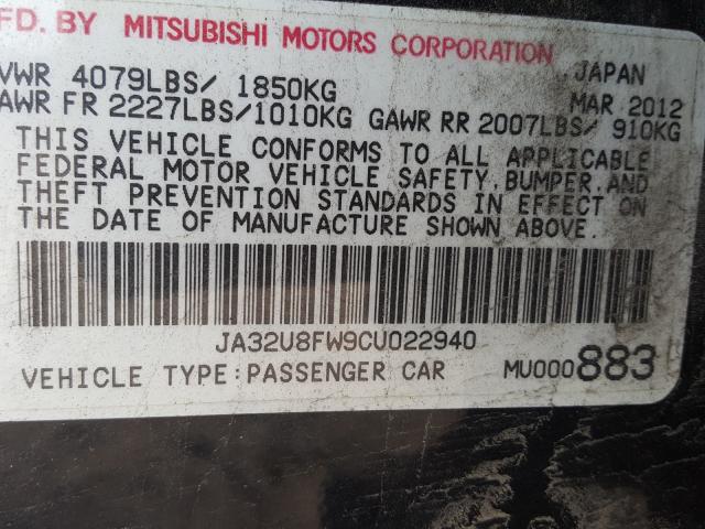 Photo 9 VIN: JA32U8FW9CU022940 - MITSUBISHI LANCER GT 