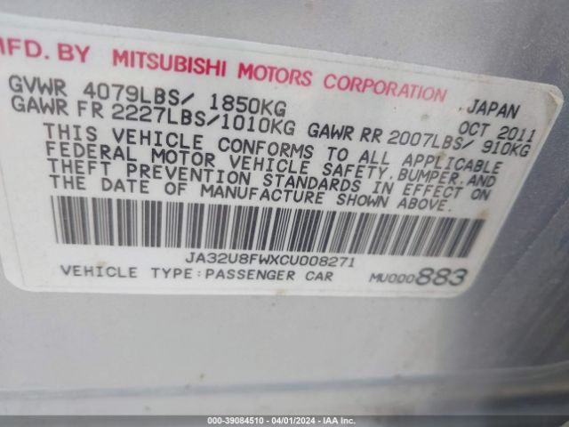 Photo 8 VIN: JA32U8FWXCU008271 - MITSUBISHI LANCER 