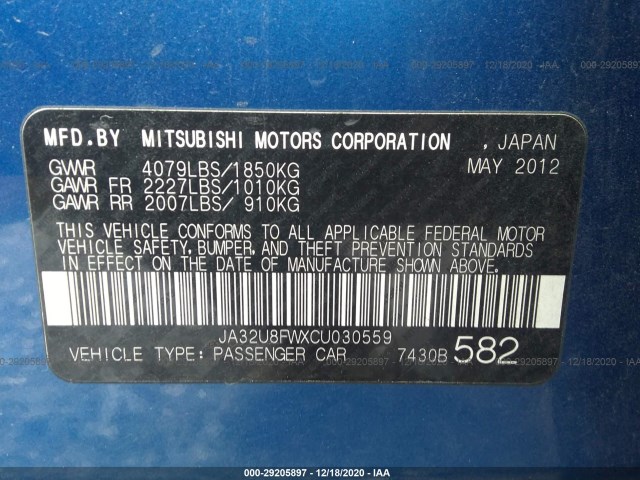 Photo 8 VIN: JA32U8FWXCU030559 - MITSUBISHI LANCER 