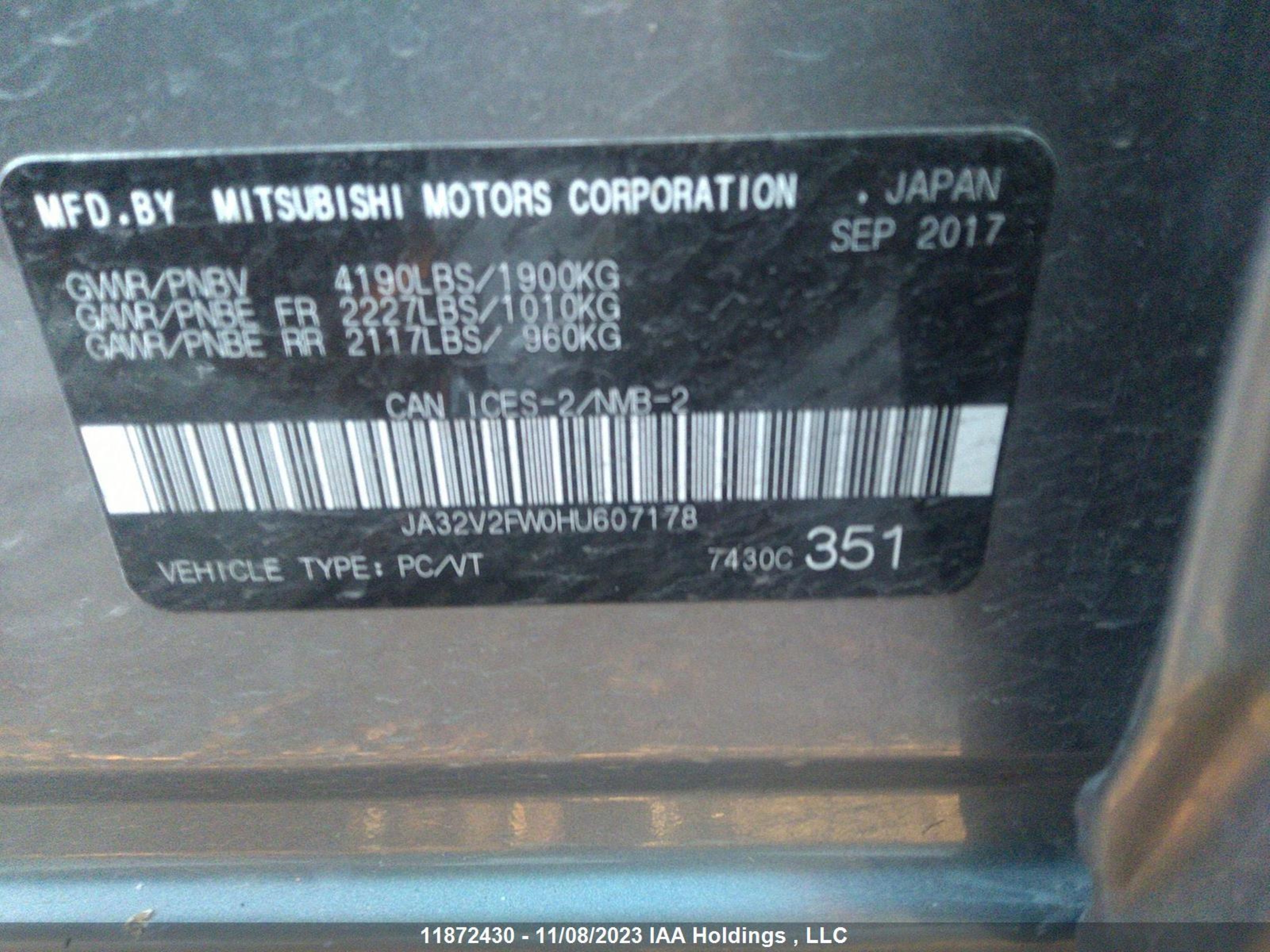 Photo 8 VIN: JA32V2FW0HU607178 - MITSUBISHI LANCER 